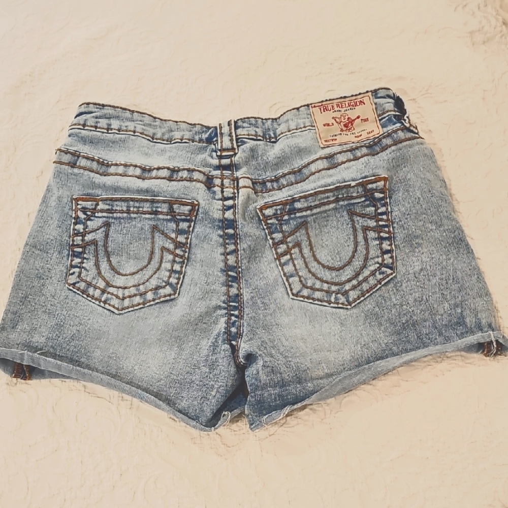 True Religion Jayde Jean Shorts Distressed Vintage Style Size 29